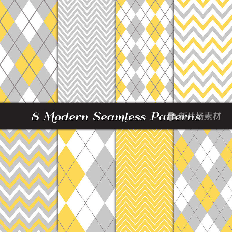 Gray and Yellow Argyle and Chevron Patterns